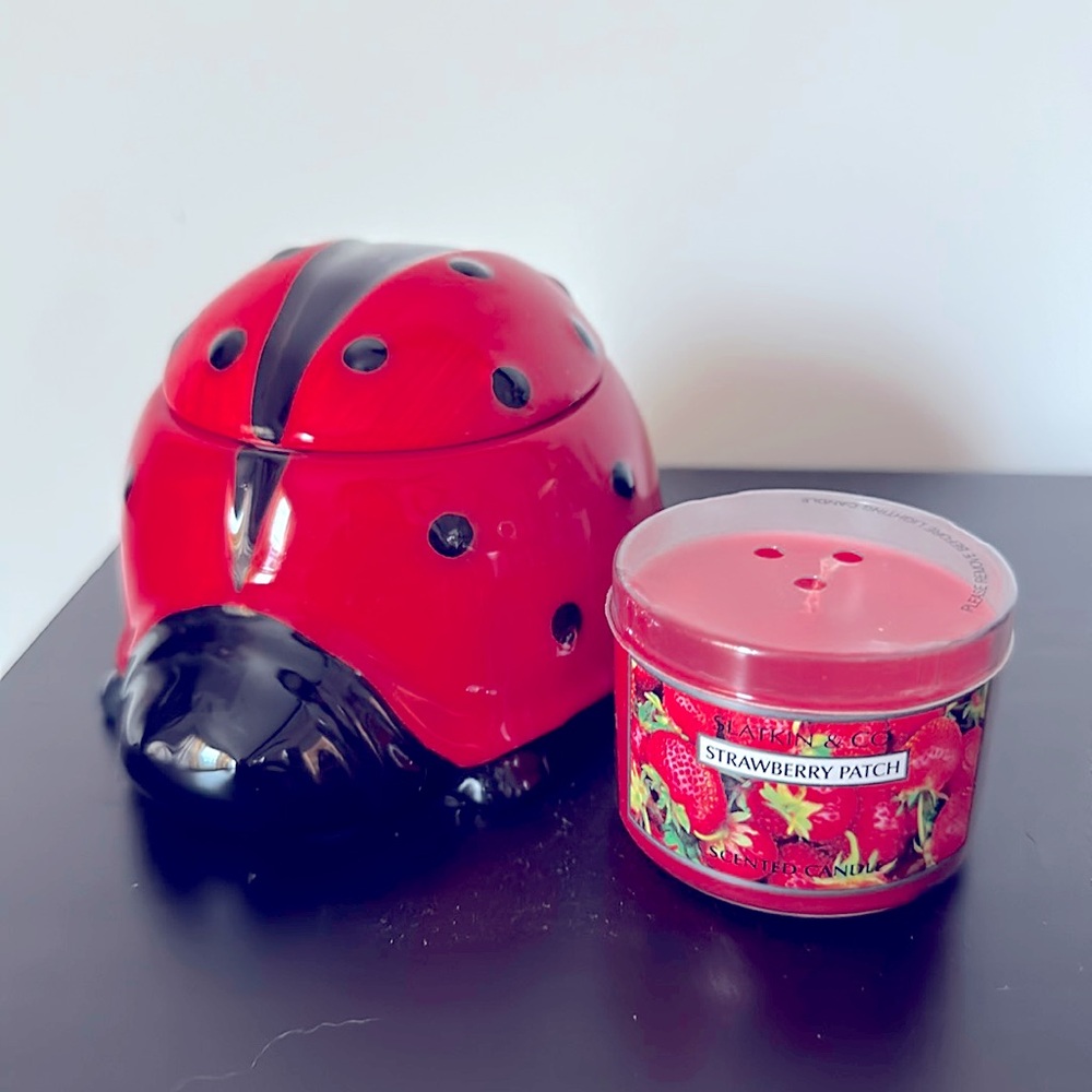 Harry SLATKIN for Bath & Body works figural ladybug mini candle holder strawbrry